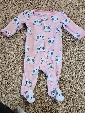 Simple Pink Panda Footed One-Piece